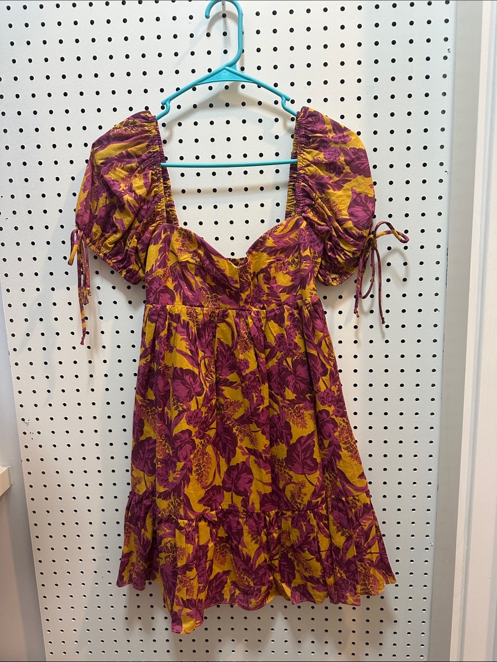 Olivaceous Mustard Yellow and Plum Floral Puff Sleeve Dress